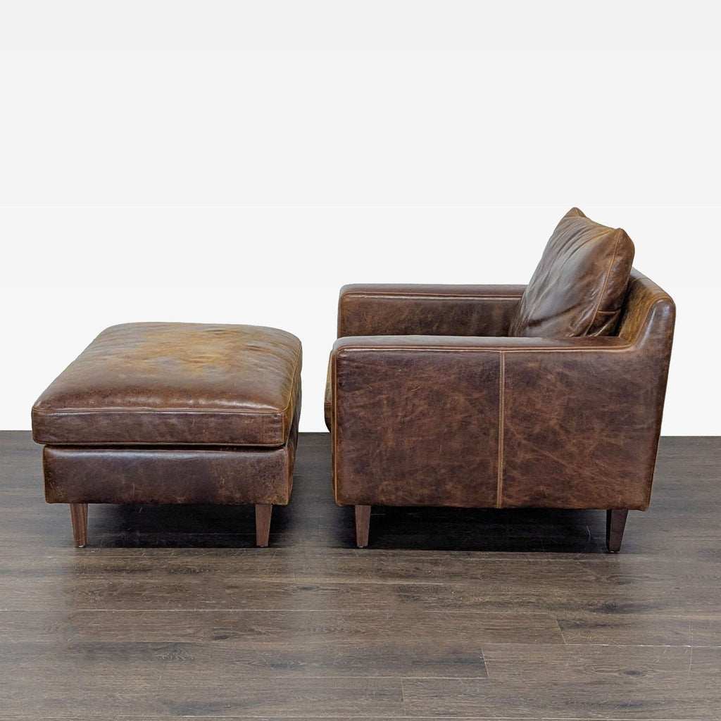 Interior Define Sloan Brown Leather Lounge Chair with Ottoman