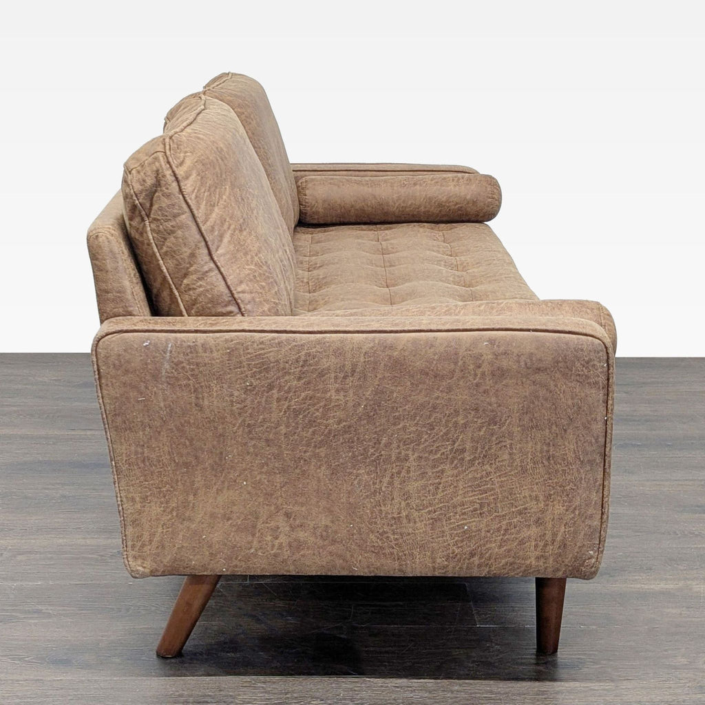 Avantio Vanomi 3-Seat Sofa in Brown Faux Leather with Bolster Pillows