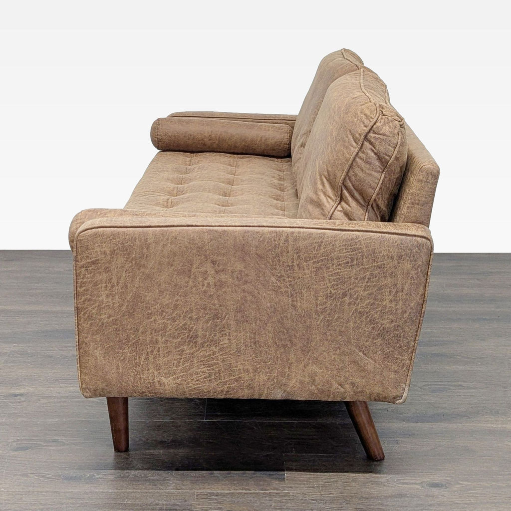 Avantio Vanomi 3-Seat Sofa in Brown Faux Leather with Bolster Pillows