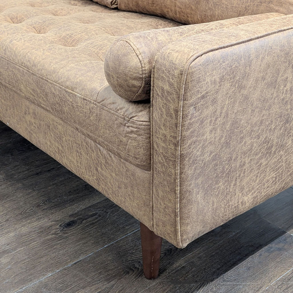 Avantio Vanomi 3-Seat Sofa in Brown Faux Leather with Bolster Pillows