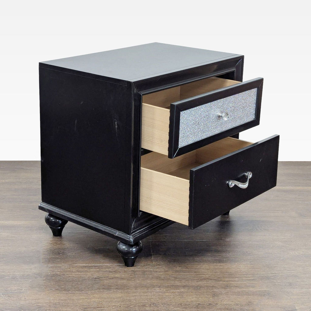 Modern End Table by Coaster featuring a metallic acrylic front and crystal-style hardware.  