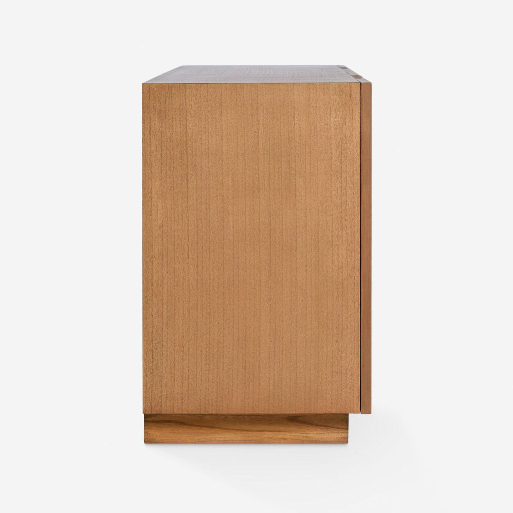 Contemporary sideboard with dimensional grid doors and shelves, from Lulu and Georgia's collection.