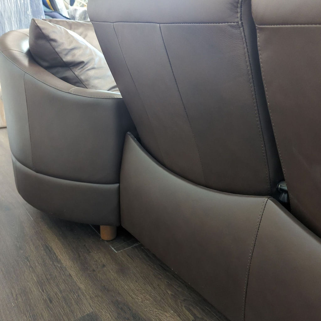 Stressless Brown Leather Sectional Sofa with Wood Legs