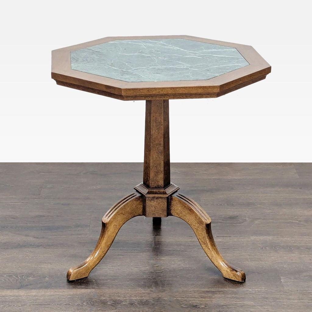 Vintage Octagonal Pedestal Side Table with Marble Top Insert