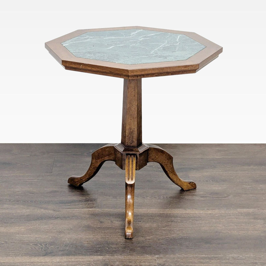 1. Octagonal side table with wooden pedestal base and green marble top, perfect for living room accents.