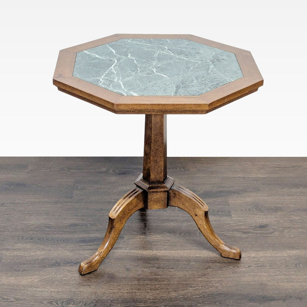 2. Elegant console table featuring an octagonal marble surface and sturdy wooden legs in classic style.