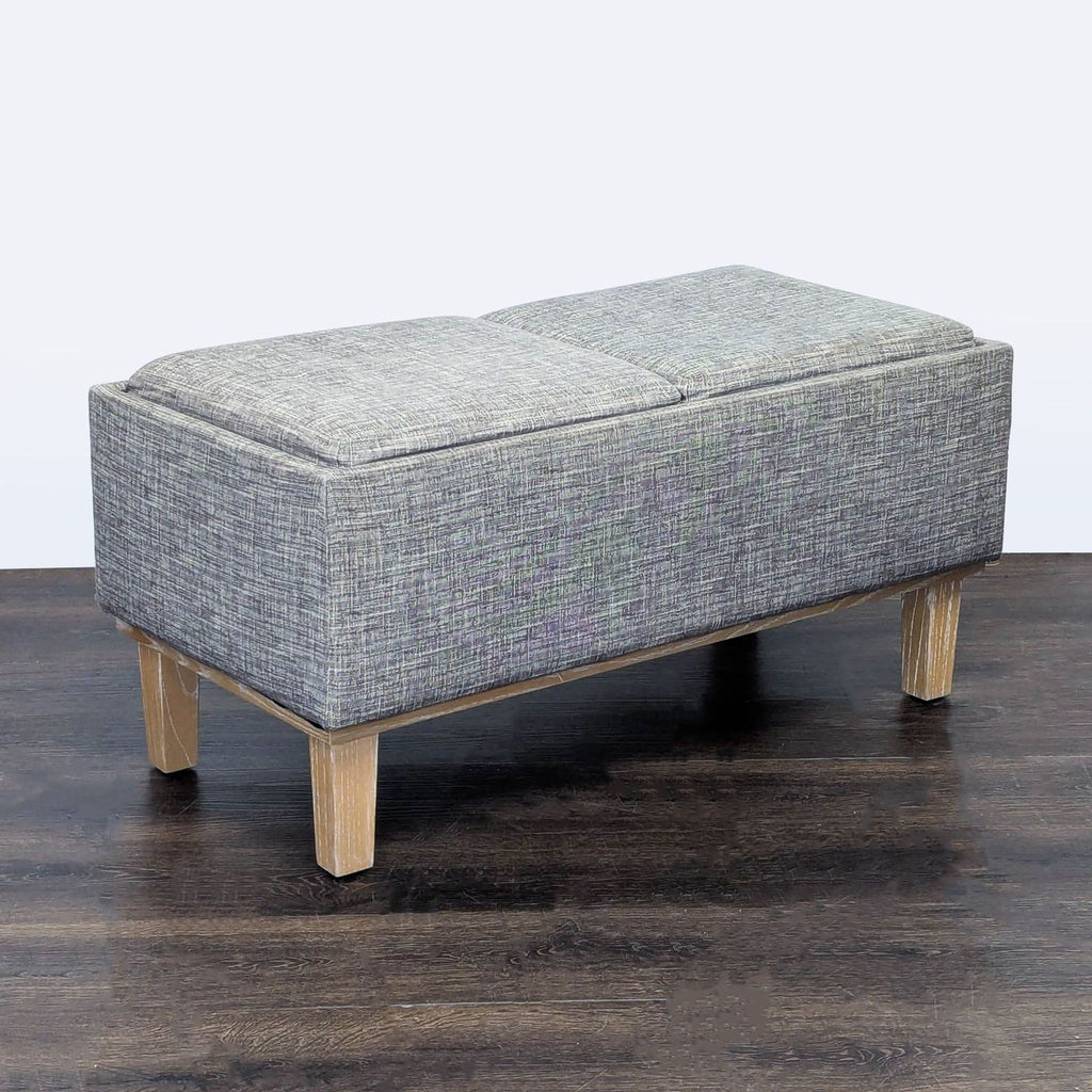 Bench-style seat with detachable cushions and a sleek wood tray, great for organizing or extra seating.