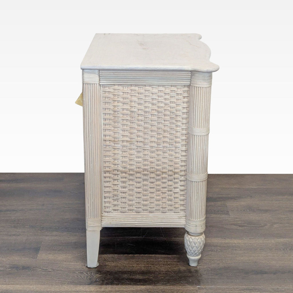 End table by Lexington Furniture featuring woven wicker and painted wood design.