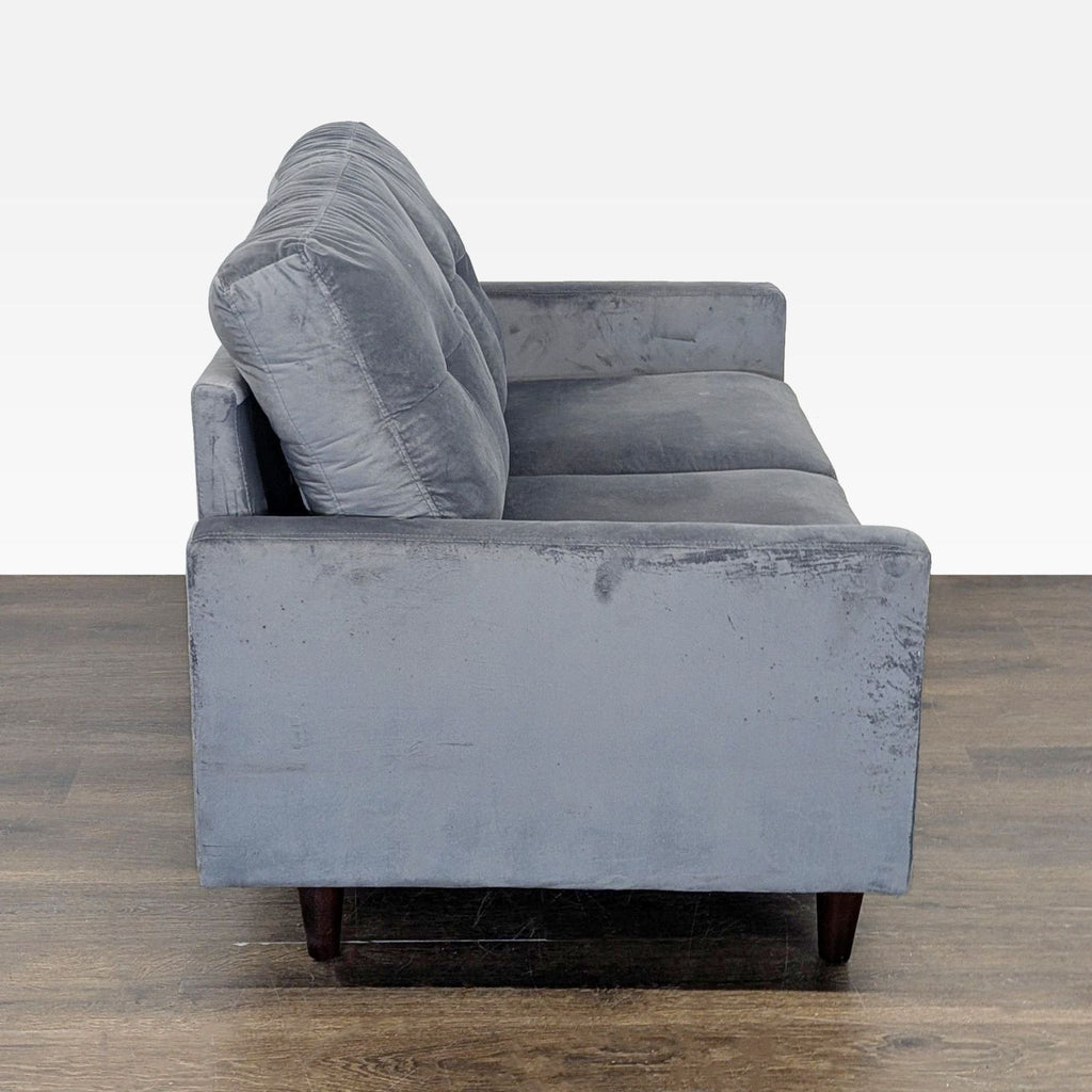 Modern Gray Velvet Loveseat with Wooden Legs