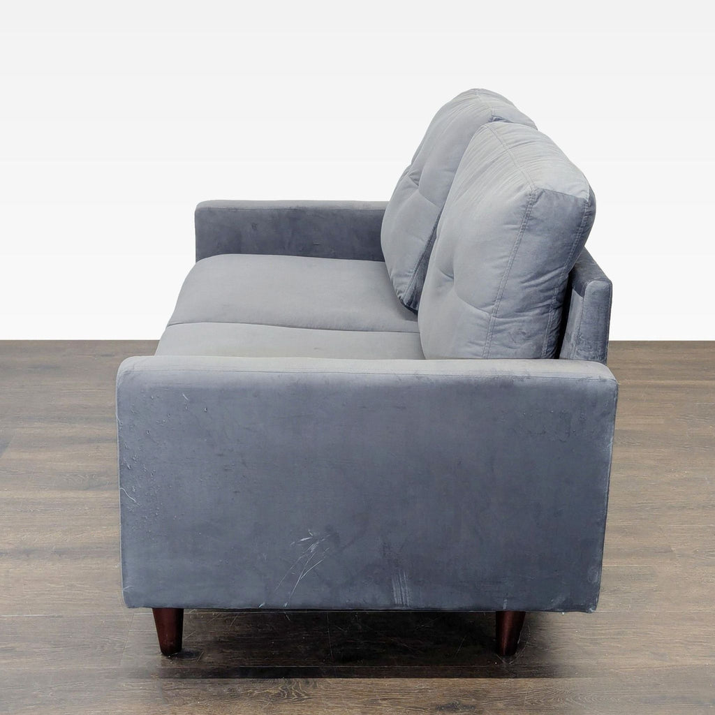 Modern Gray Velvet Loveseat with Wooden Legs