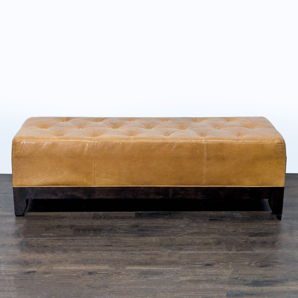 Wood and Leather Button-Tufted Bench