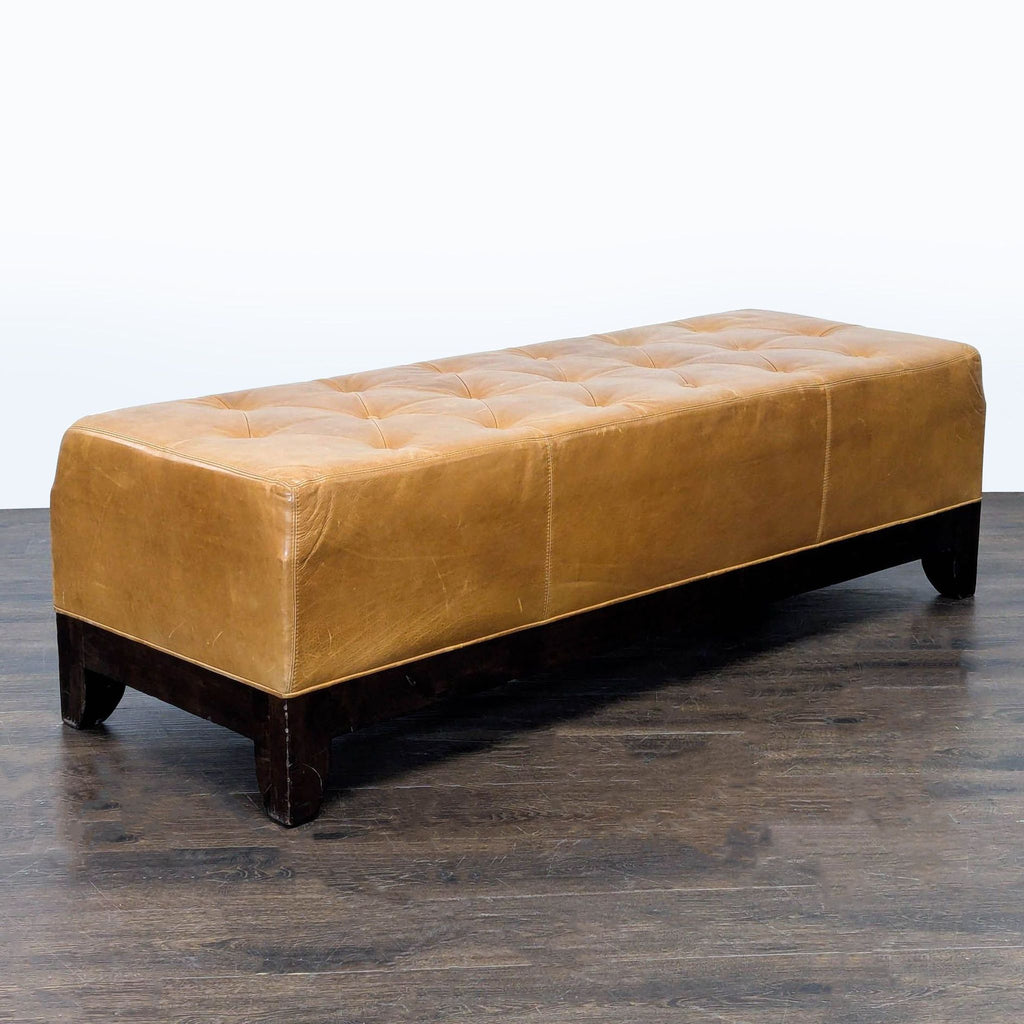 Wood and Leather Button-Tufted Bench