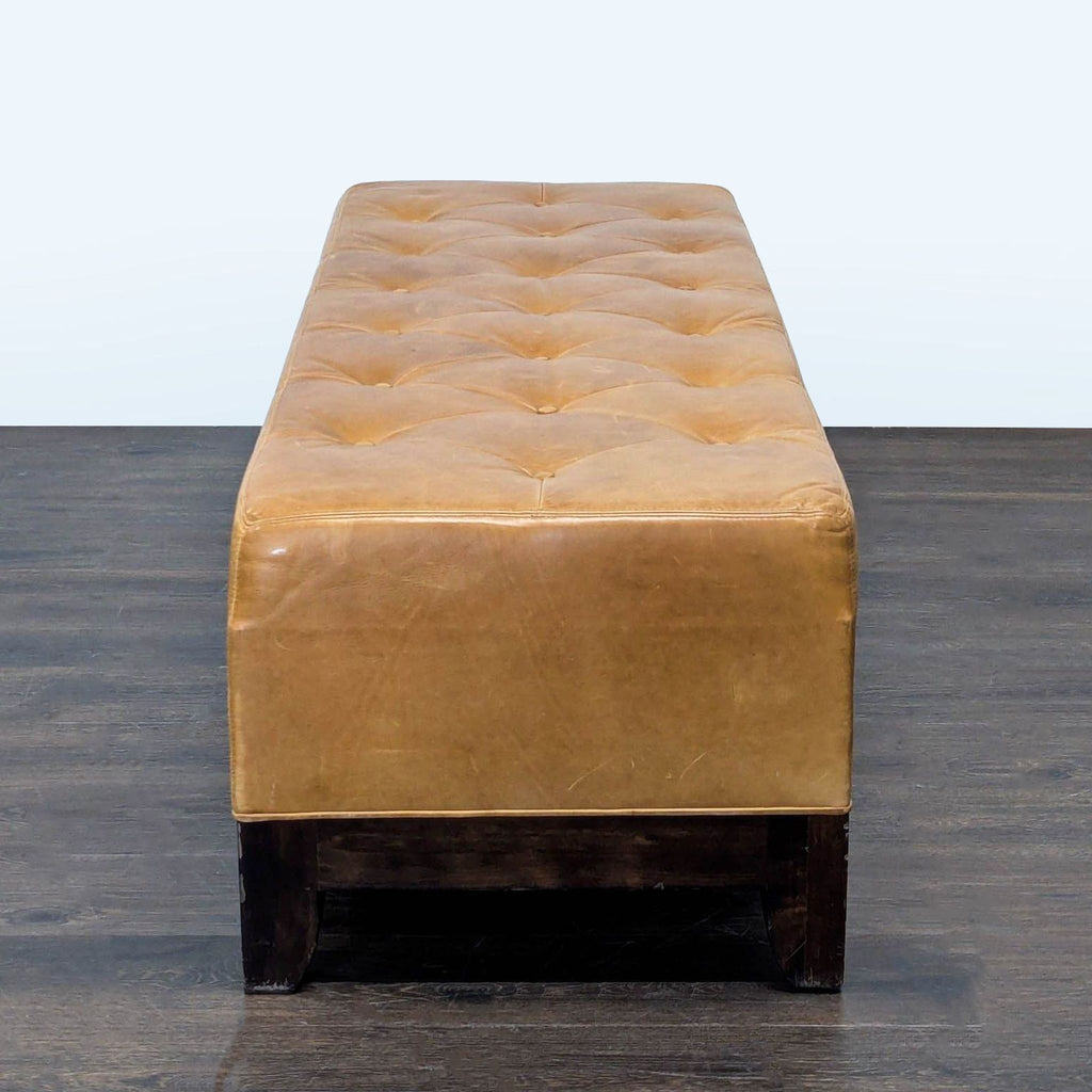 Wood and Leather Button-Tufted Bench