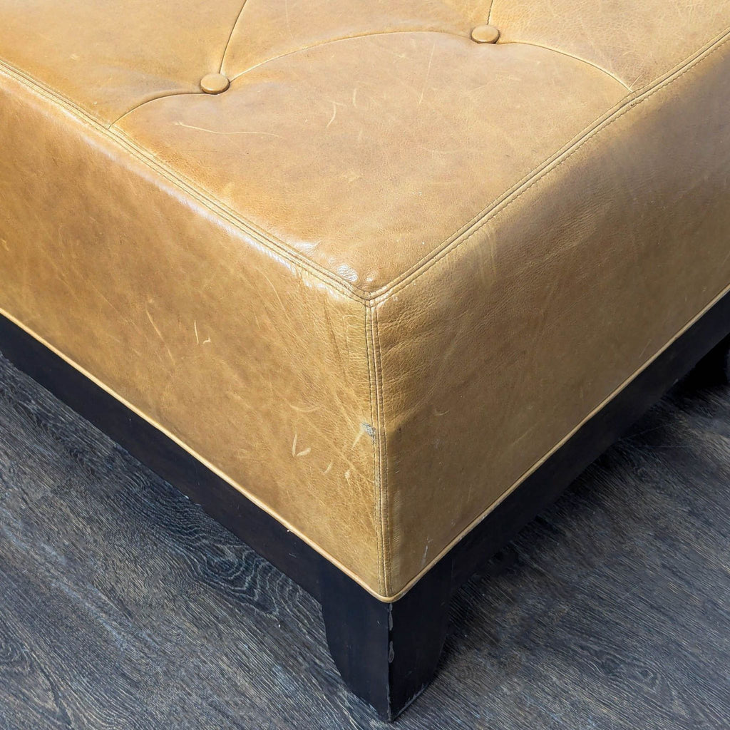 Wood and Leather Button-Tufted Bench