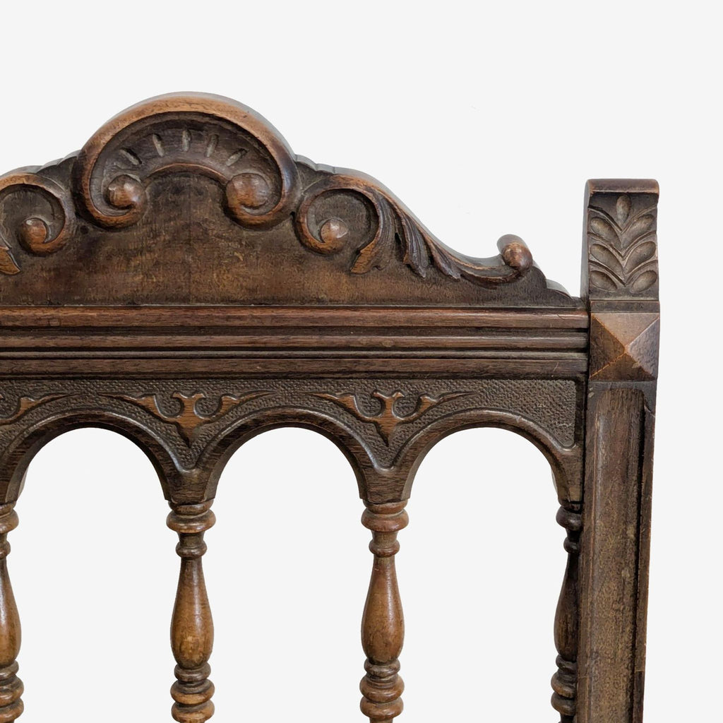 Antique Carved Wood Dining Set with 6 Upholstered Chairs and Rectangular Table