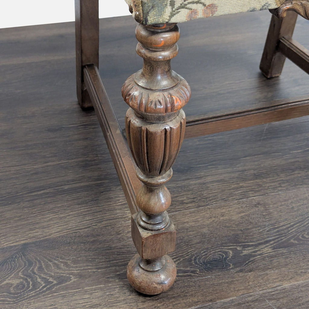 Antique Carved Wood Dining Set with 6 Upholstered Chairs and Rectangular Table