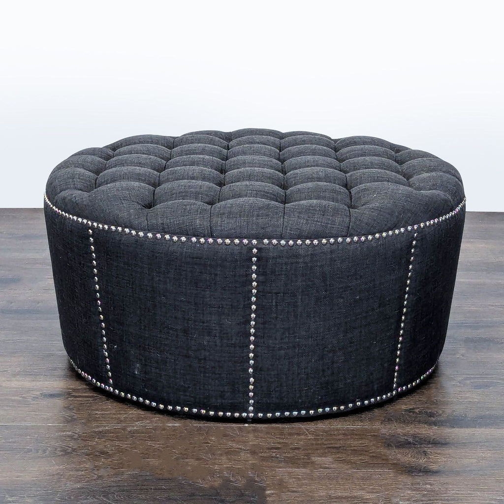 Button Tufted Ottoman with Nailhead Trim