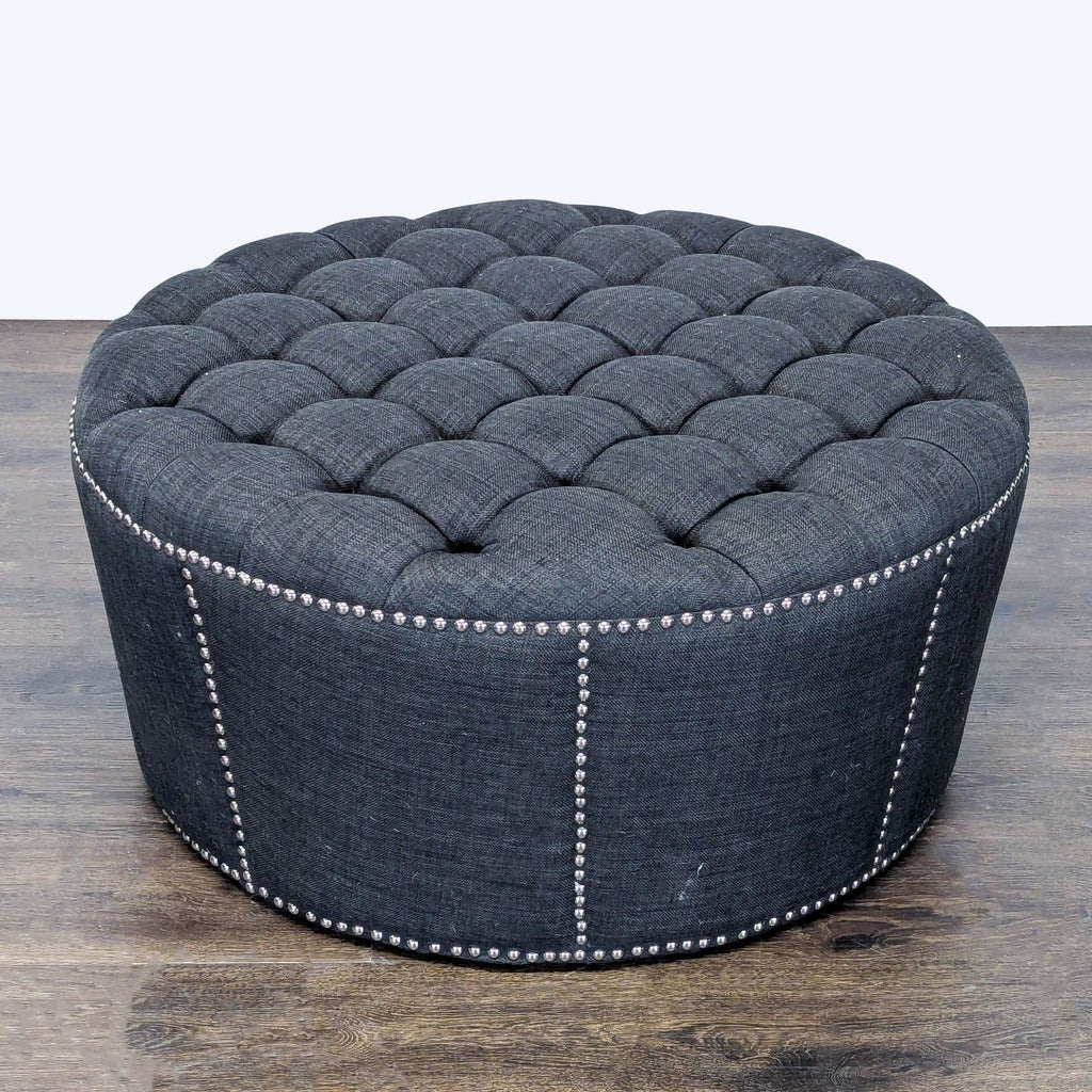 Button Tufted Ottoman with Nailhead Trim