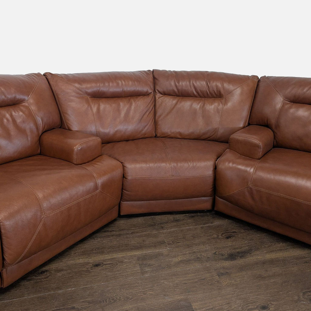 Brown Leather Power Reclining Sectional Sofa with Built-In Armrests