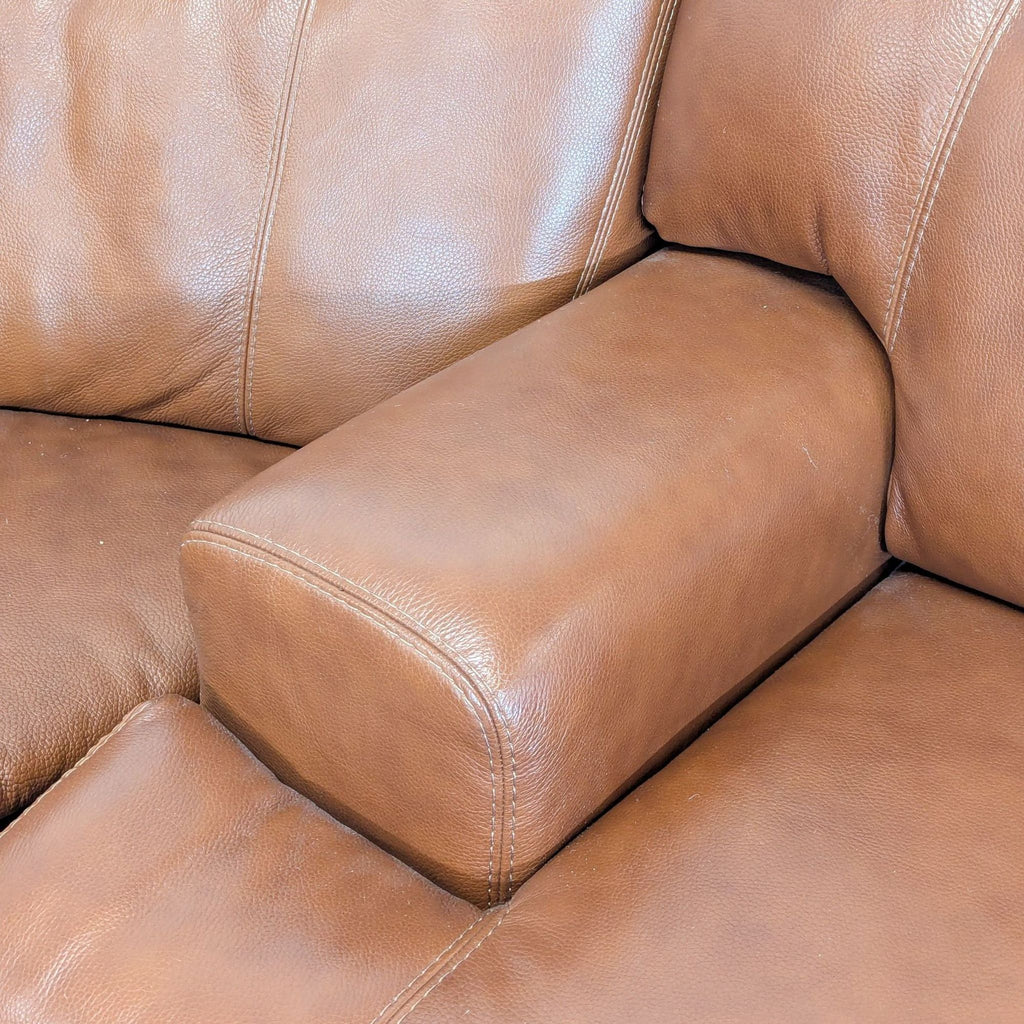 Brown Leather Power Reclining Sectional Sofa with Built-In Armrests