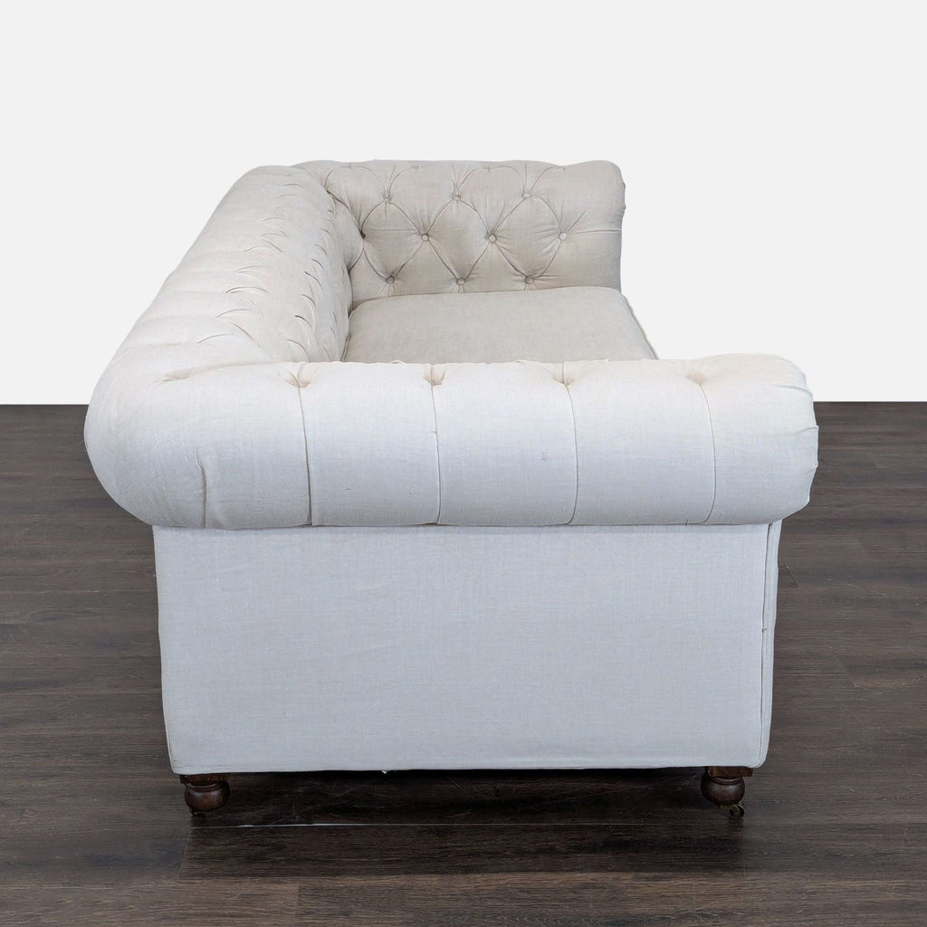 Restoration Hardware Kensington Classic 3-Seat Chesterfield Sofa in Light Linen