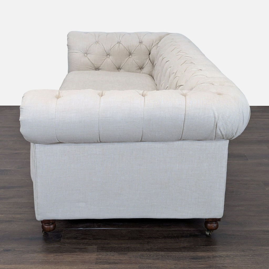 Restoration Hardware Kensington Classic 3-Seat Chesterfield Sofa in Light Linen