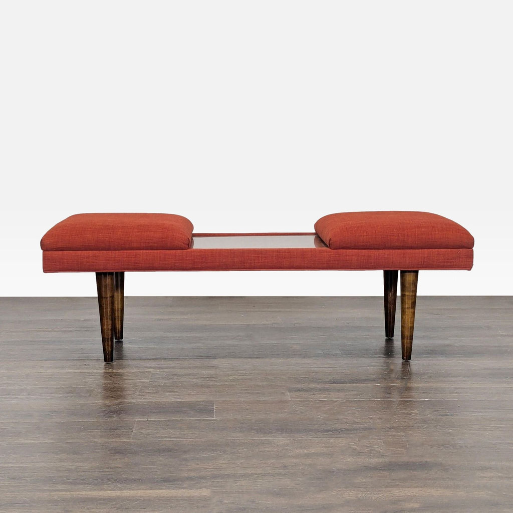 Mid-Century Style Wood Bench with Cushions