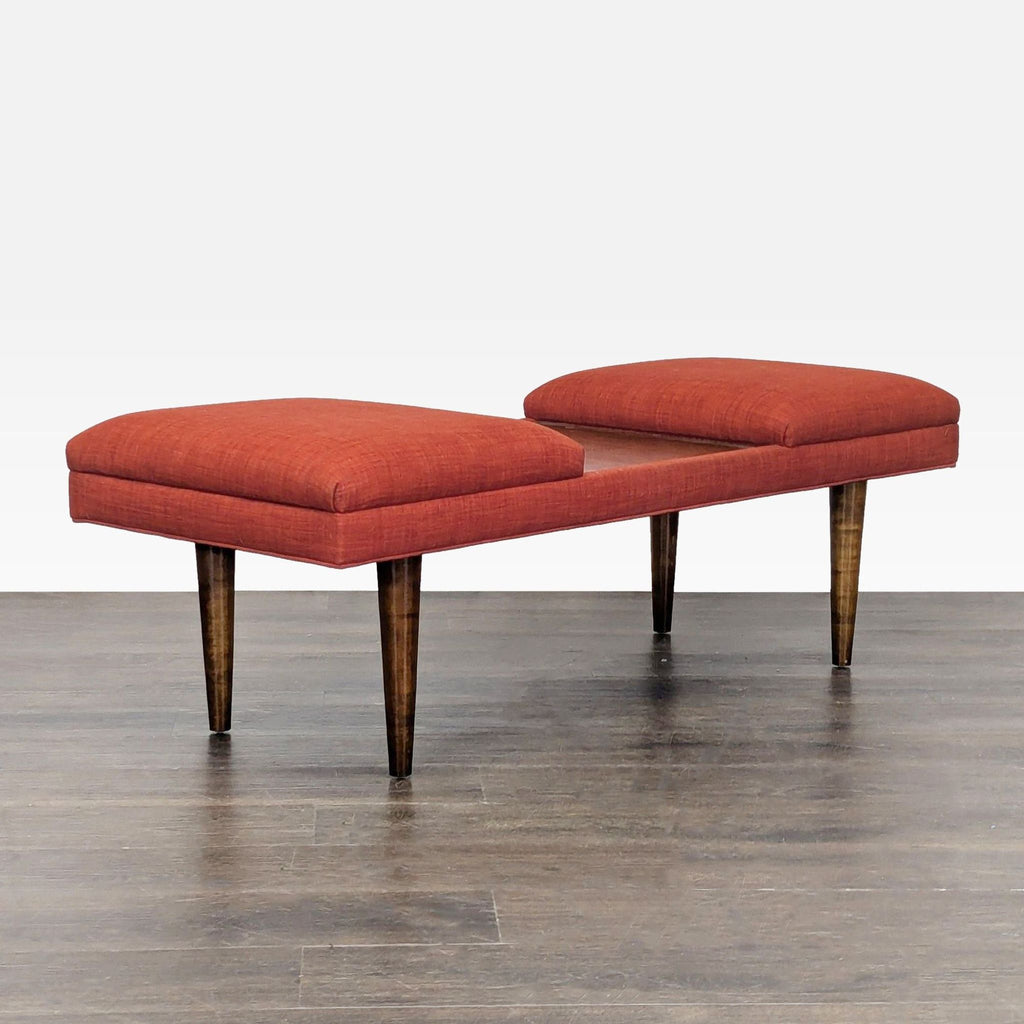 Mid-Century Style Wood Bench with Cushions