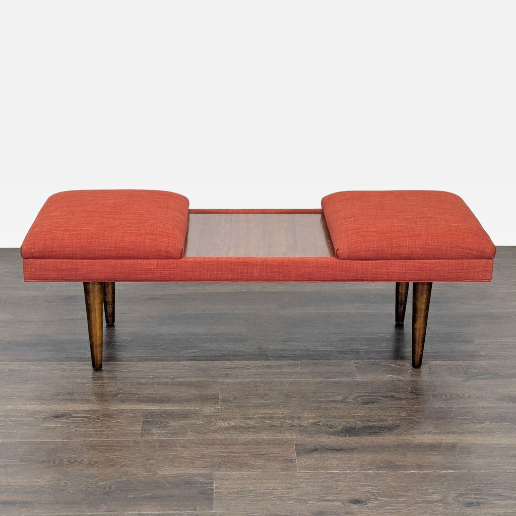 Mid-Century Style Wood Bench with Cushions