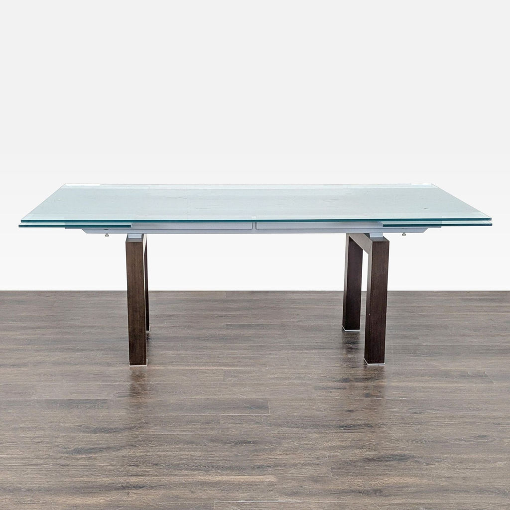Expandable dining table extends up to 116 inches, suitable for large gatherings.  