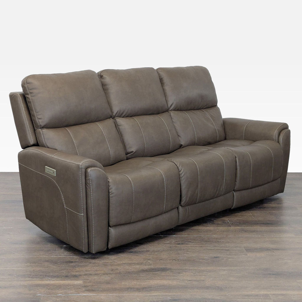 Flexsteel Carter 3-Seat Power Reclining Sofa - Brown Leather, Modern Comfort