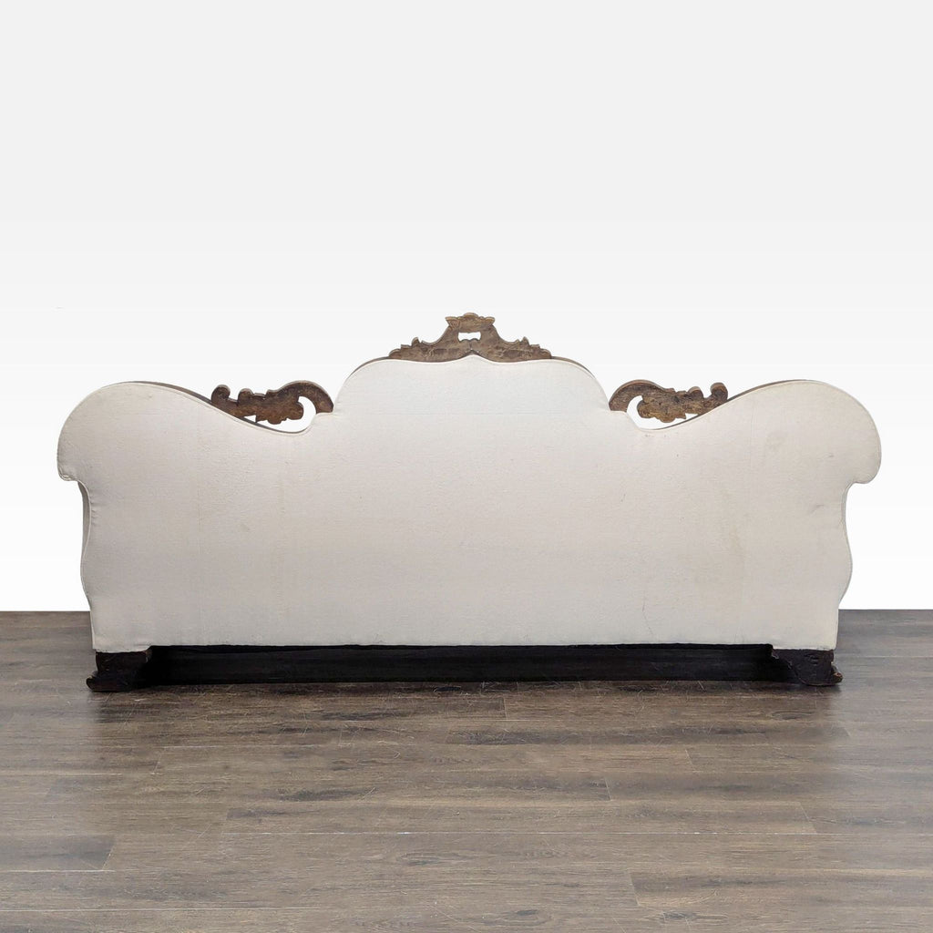 Antique 3-Seat Sofa with Carved Wood Frame and Cream Upholstery