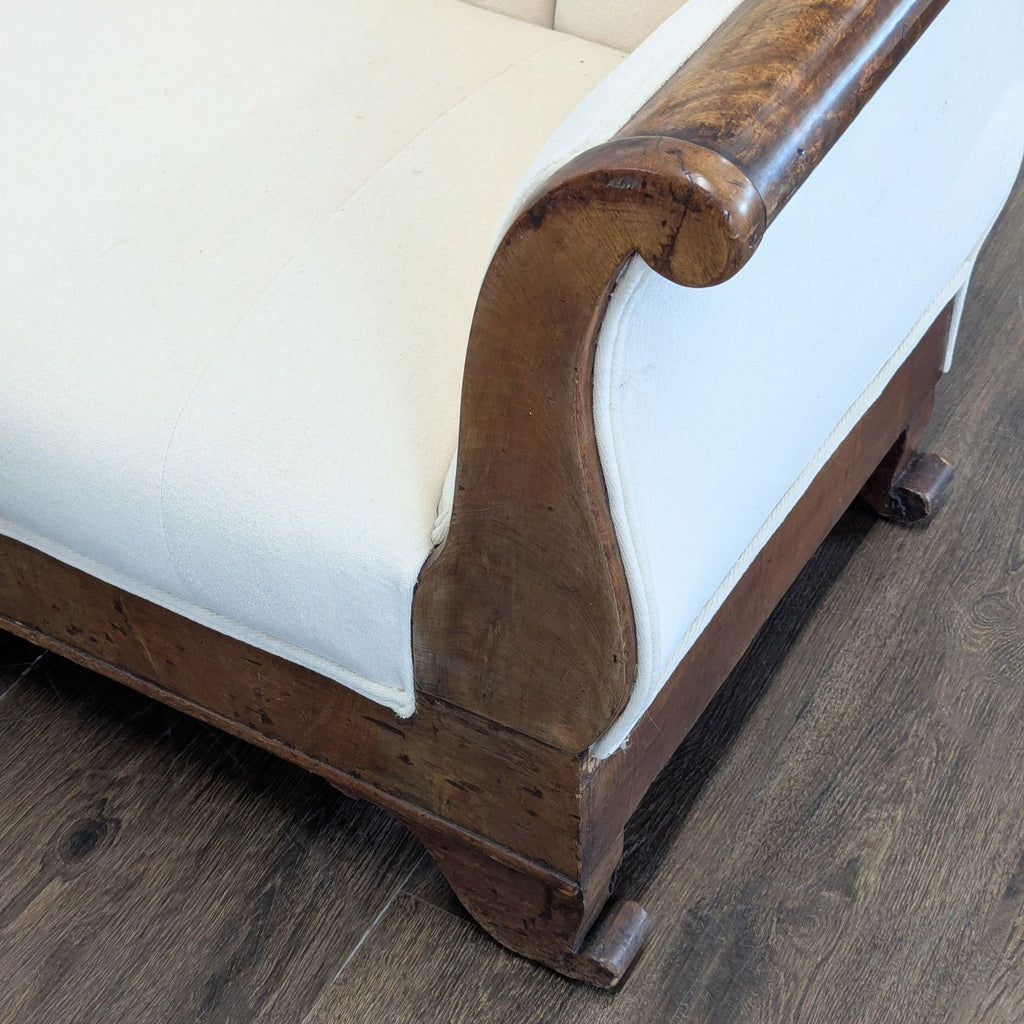 Antique 3-Seat Sofa with Carved Wood Frame and Cream Upholstery