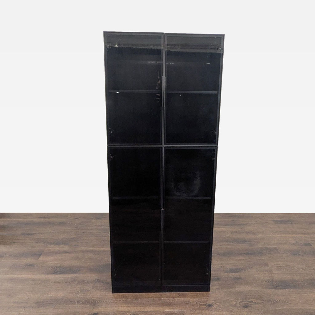 Latitude Run cabinet with tinted tempered glass doors and adjustable-color LED lighting, viewed from the front.  