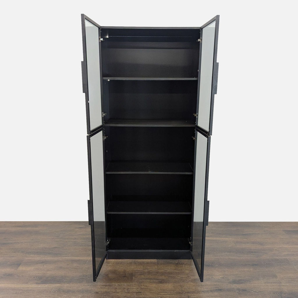 Modern cabinet showcasing tinted glass doors and built-in LED lights with three selectable color options.  