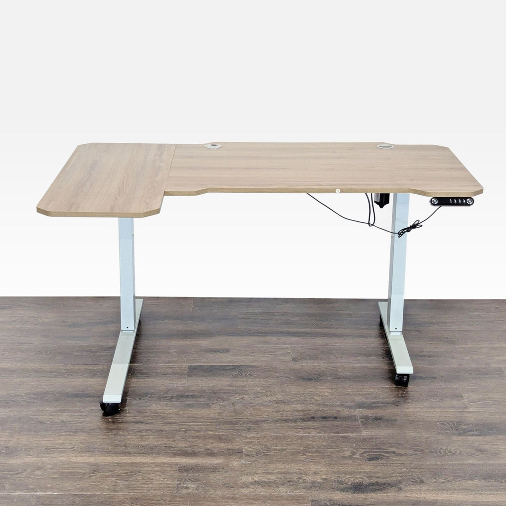 HEONAM Electric Height Adjustable L-Shaped Desk with Wheels