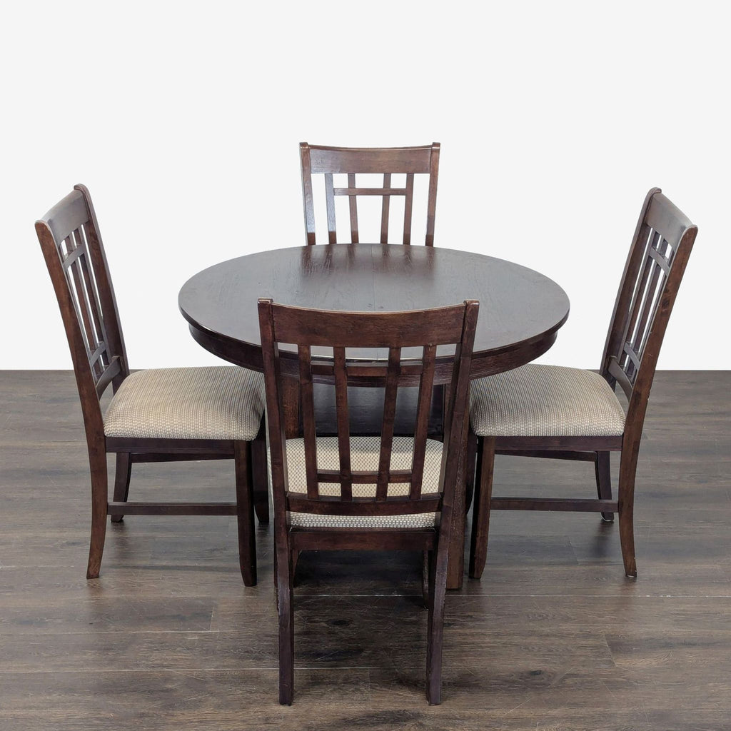 Dark Wood 5-Piece Round Extendable Dining Set with Upholstered Chairs