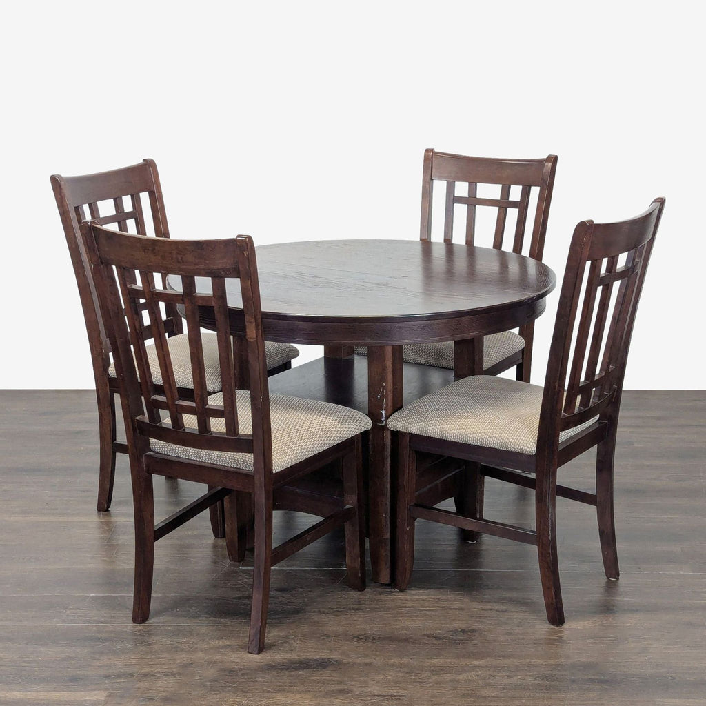 Dark Wood 5-Piece Round Extendable Dining Set with Upholstered Chairs