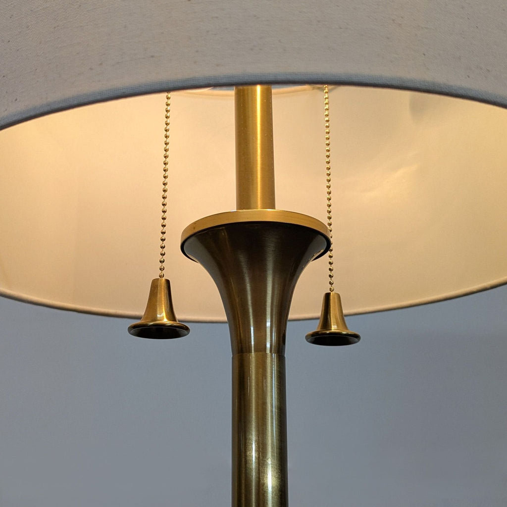 Mid-Century Modern Style Brass Floor Lamp with White Fabric Shade
