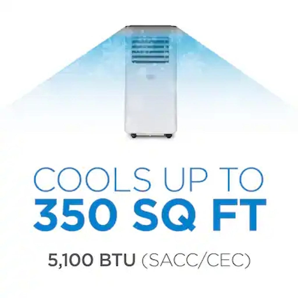 Black+Decker 5,100 BTU portable air conditioner for AC & Fans category, shown with its remote and control panel.