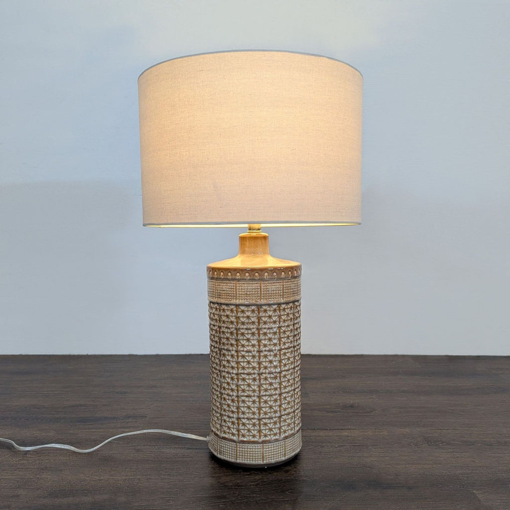 Pottery Barn Emma Textured Ceramic Table Lamp with Drum Shade