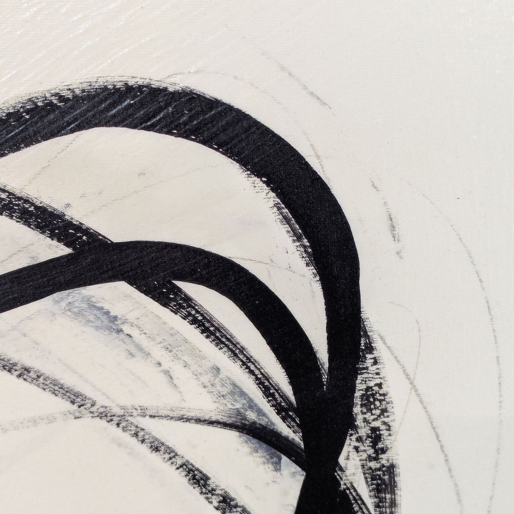 Bold black curves on white abstract painting, contemporary framed art perfect for homes or offices.