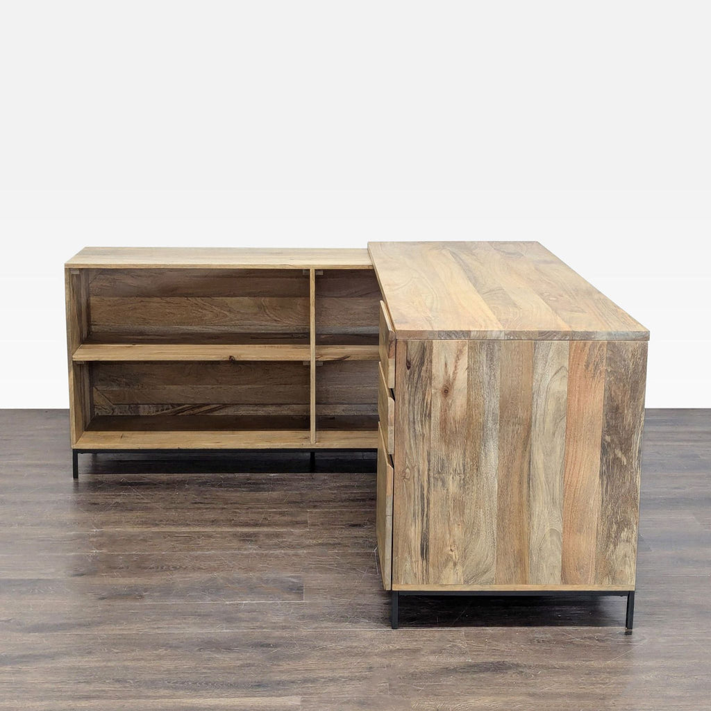 West Elm L-Shaped Desk with Drawers and Open Shelves - Natural Wood Finish - Accepted Offer (33.18% discount)