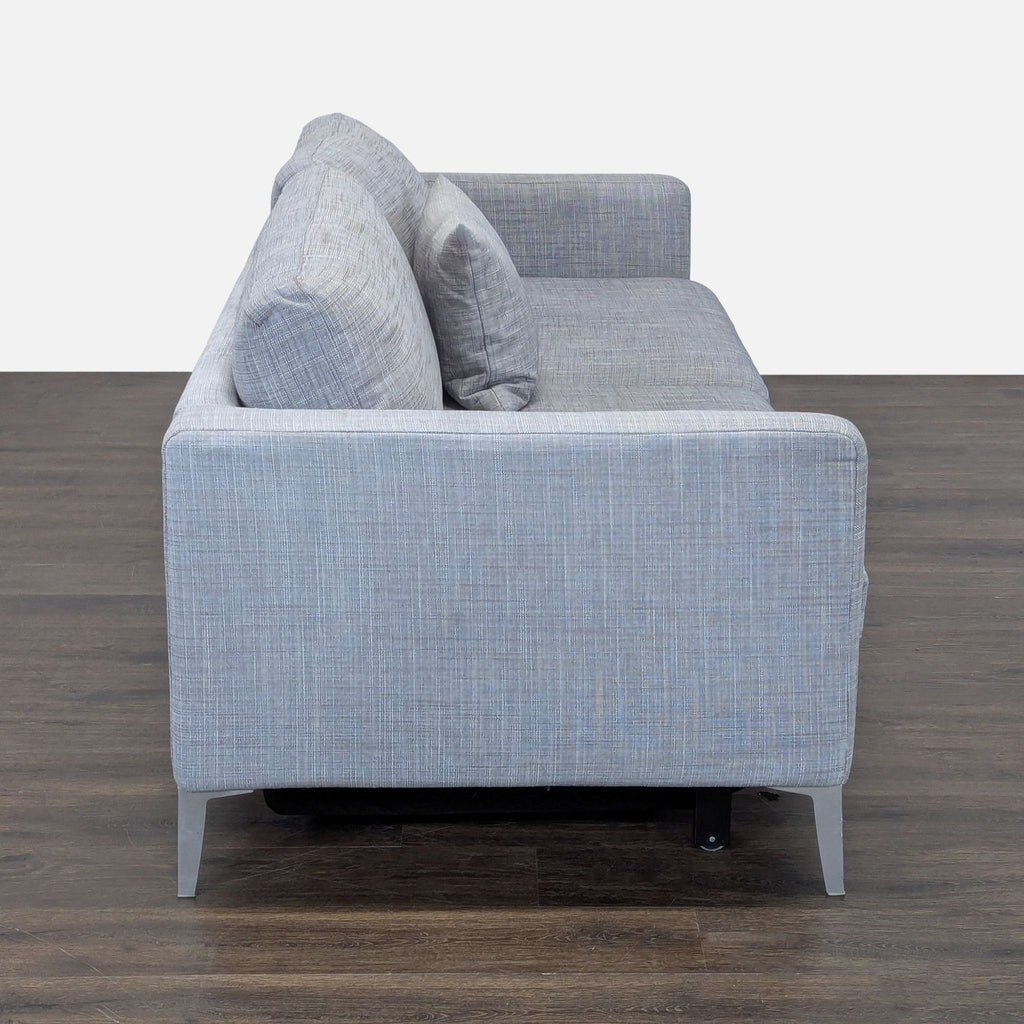 Modern Gray Sleeper Sofa with Pull-Out Bed and Pillow