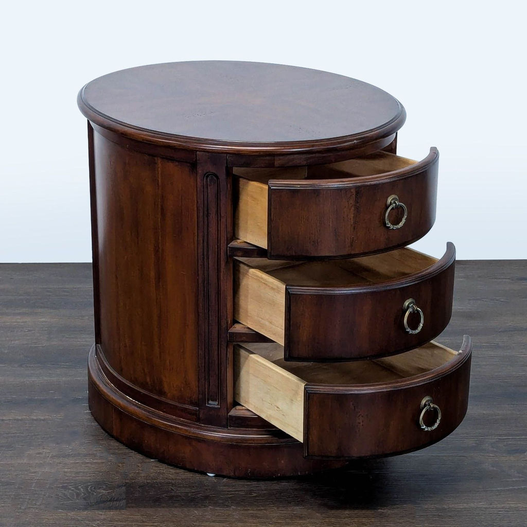 1. Elegant Hekman end table with a polished wood finish and classic design.  