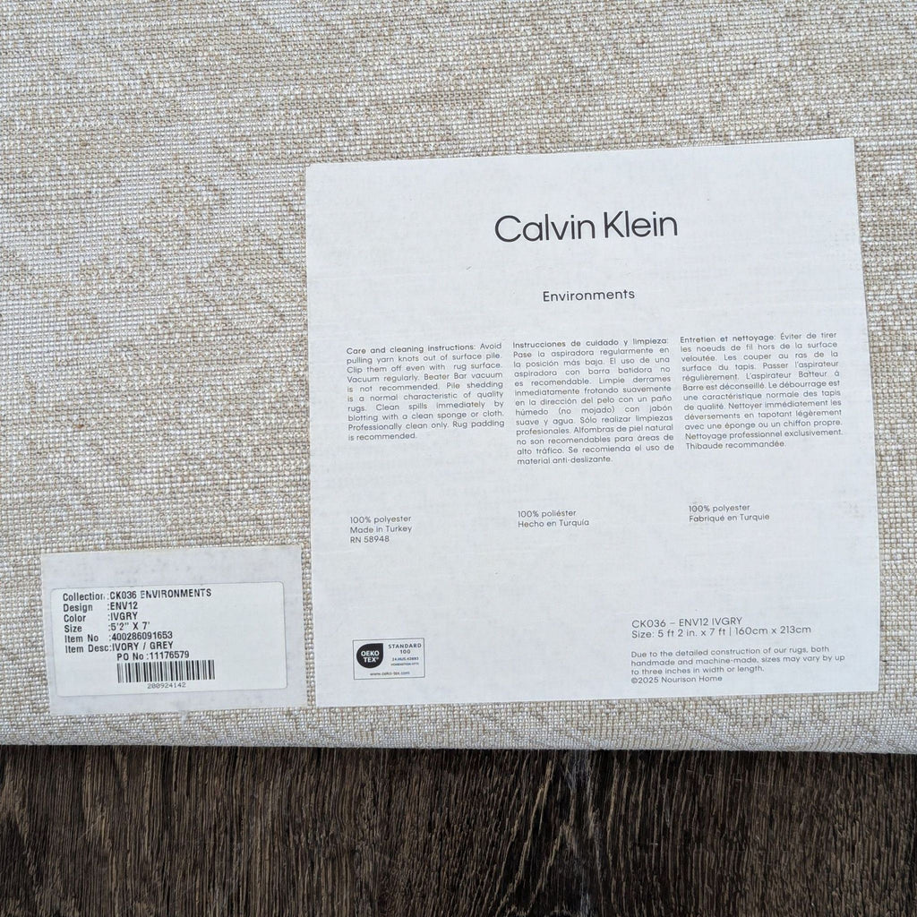 Calvin Klein Environments 5x7 Light Grey Textured Area Rug - Modern Subtle Pattern