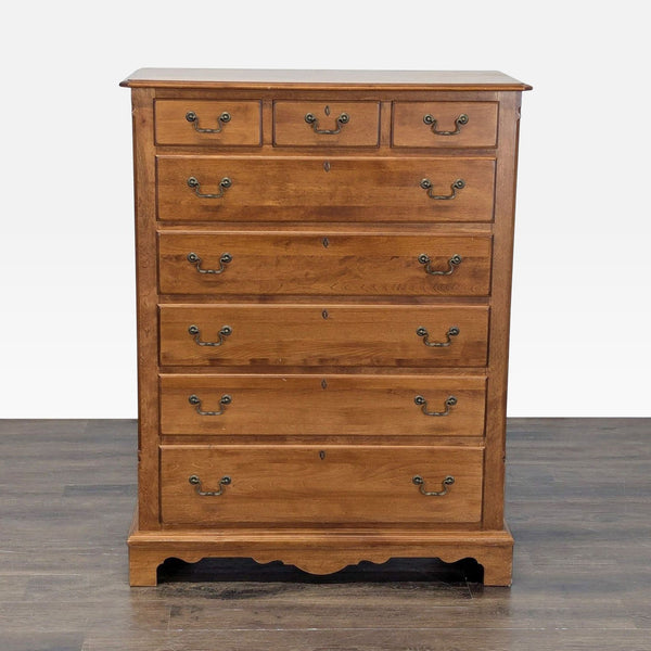 Nichols & Stone dresser with eight drawers, chestnut finish, and metal handles, shown in excellent condition.  