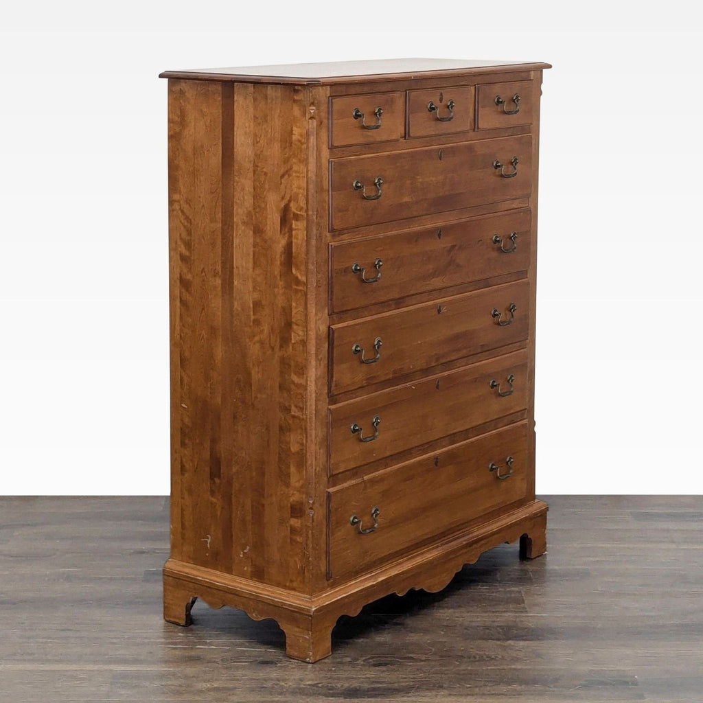 3. Angled view of the Nichols & Stone solid wood dresser with a chestnut finish and elegant craftsmanship.