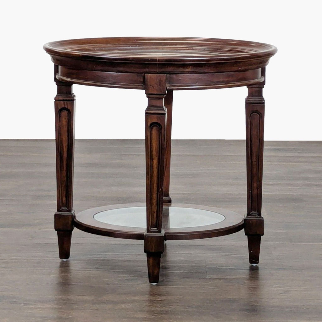Wood End Table with Glass Insert Top and Shelf