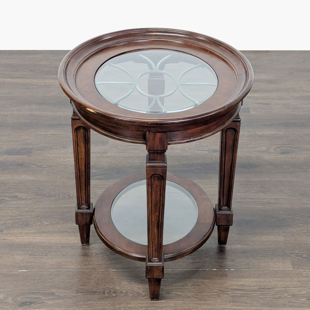 Wood End Table with Glass Insert Top and Shelf